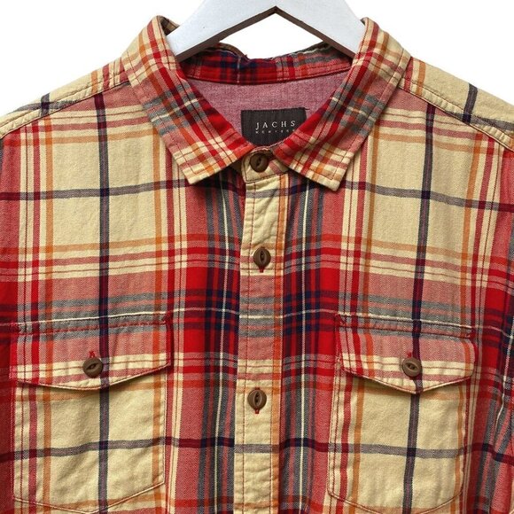 JACHS Mens Shirt Size Large 100% Cotton Red Plaid Long Sleeve Button up Utility - Picture 2 of 12